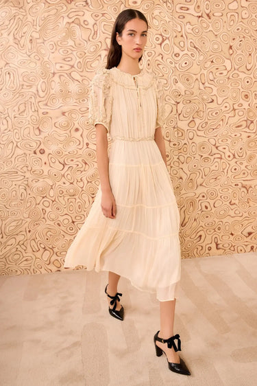 Nan Silk Short Sleeve Midi Dress-Dresses-Ulla Johnson-Debs Boutique